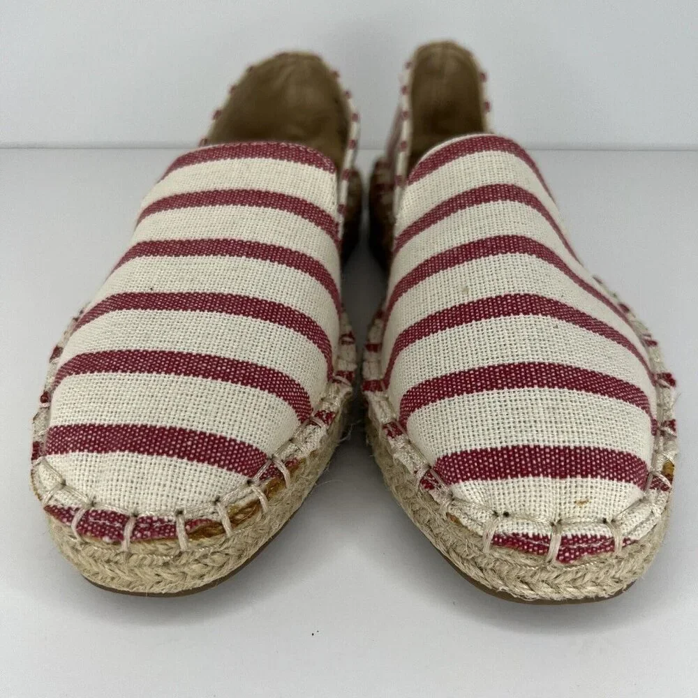 Time and Tru Red Stripe Canvas Espadrille Casual Slip-on Womens Size 6 Flats